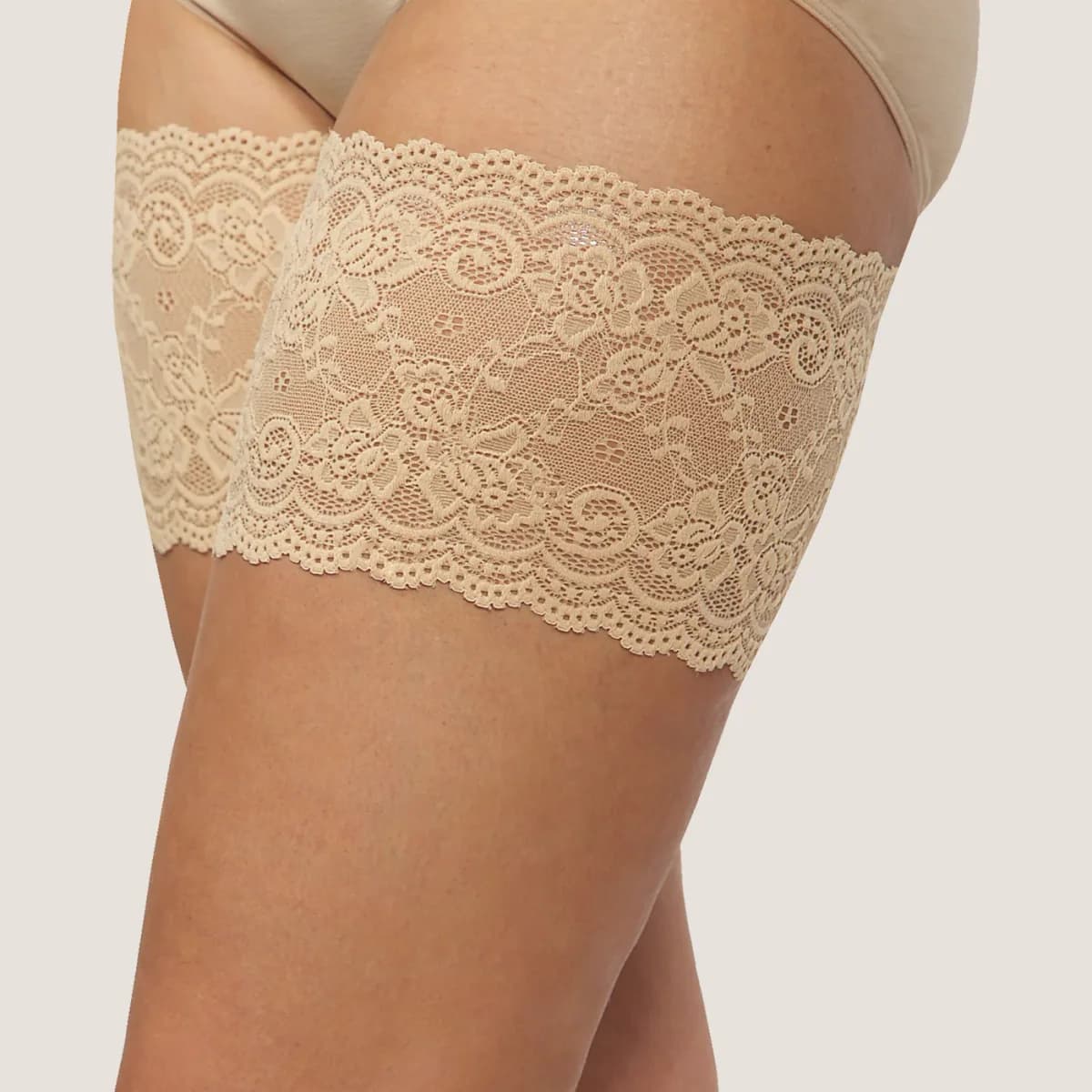 Smoothday Glide Bands - Lace Anti-Chafe Thigh Bands worn in Nude
