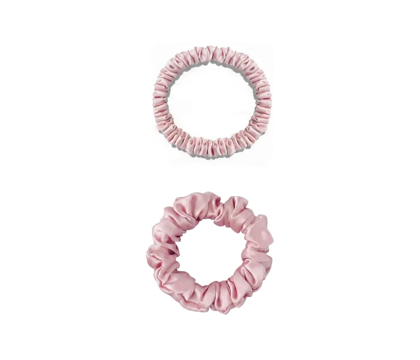 Two slim blush silk scrunchies